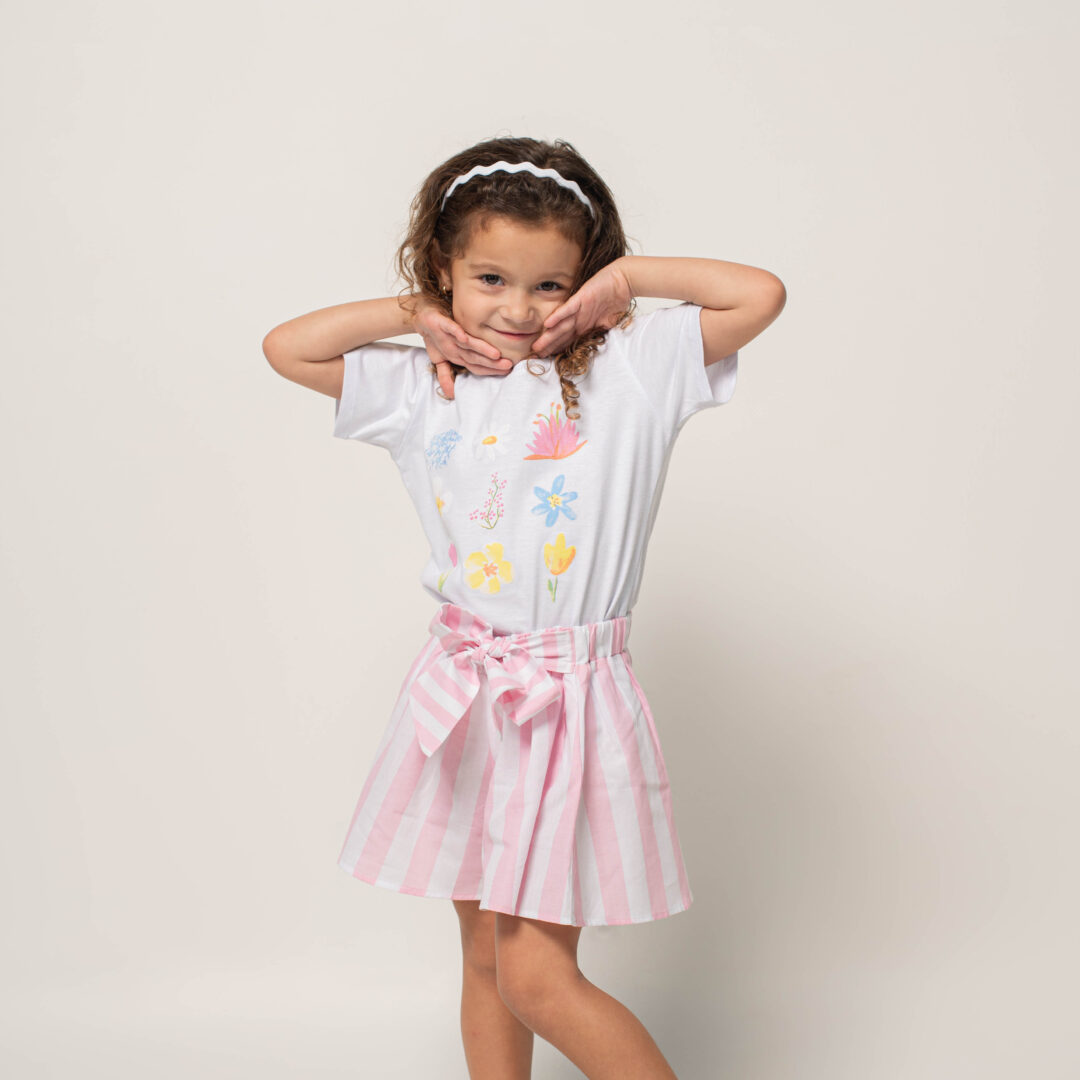 SHORT LAÇO LISTRADO ROSA