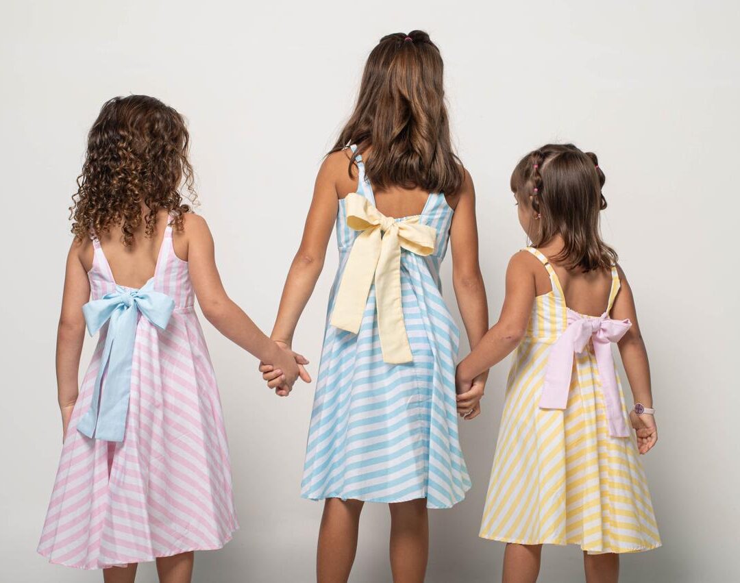 VESTIDO MARGARIDA LISTRADO ROSA COLEÇÃO JARDIM