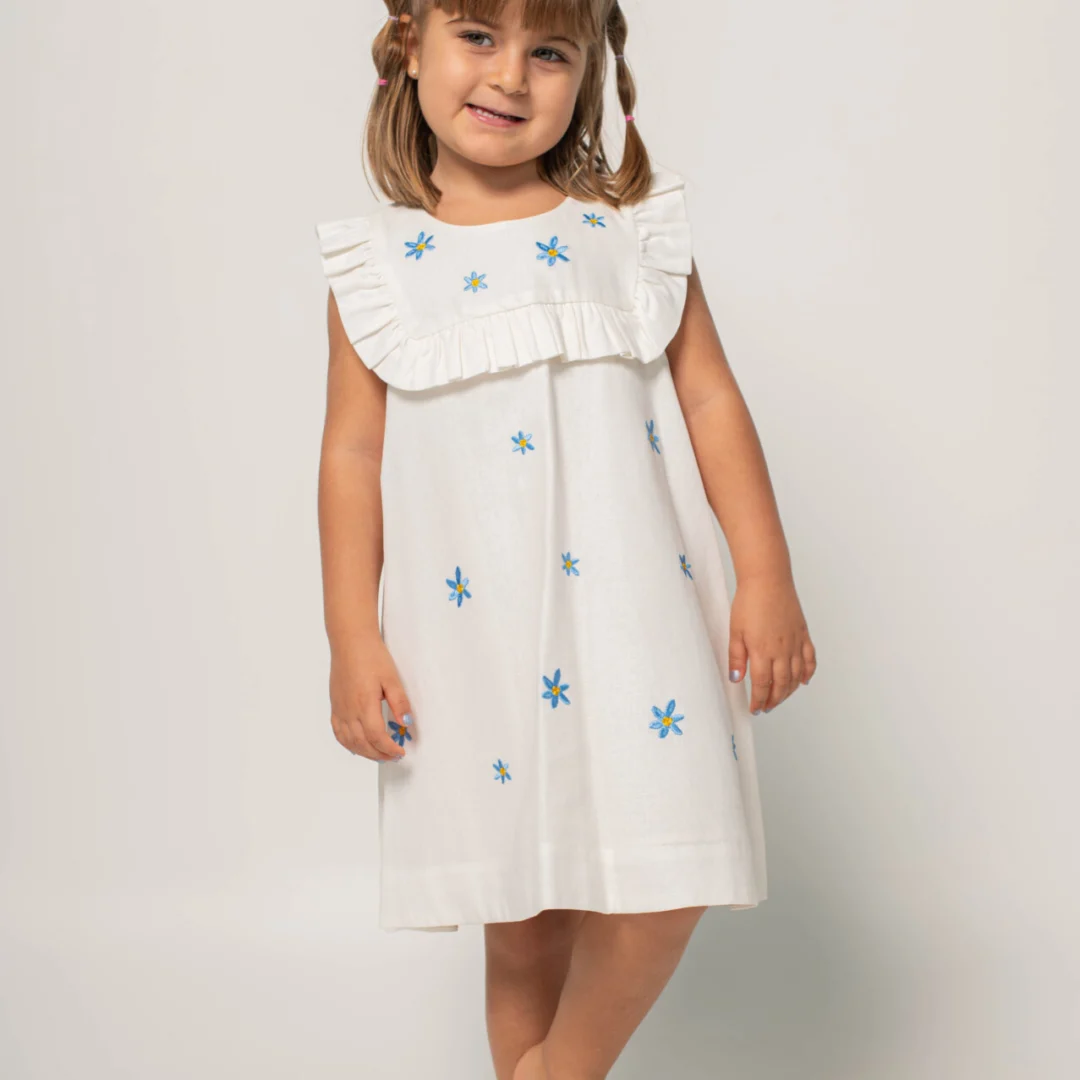 VESTIDO FLOSSY TODO BORDADO OFF WHITE  MARGARIDA COLEÇÃO JARDIM