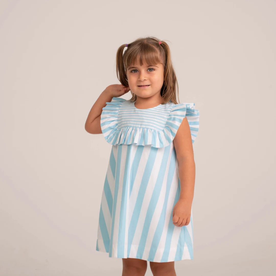 VESTIDO FLOSSY LISTRADO AZUL COLEÇÃO JARDIM