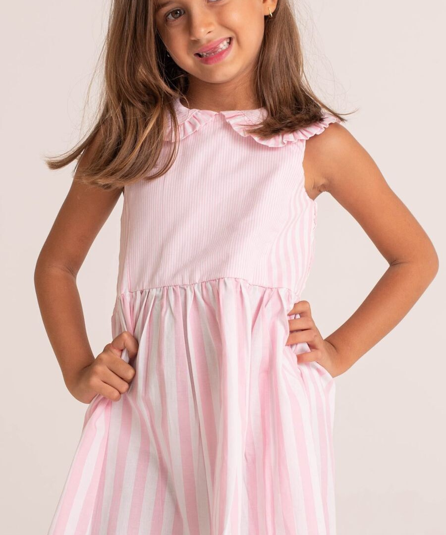 VESTIDO TULIPA LISTRADO ROSA COLEÇÃO JARDIM