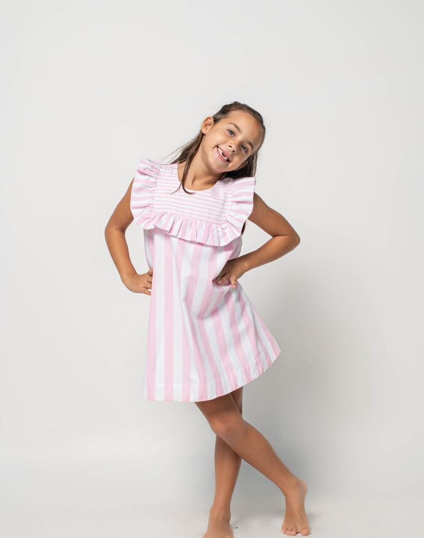 VESTIDO FLOSSY LISTRADO ROSA COLEÇÃO JARDIM